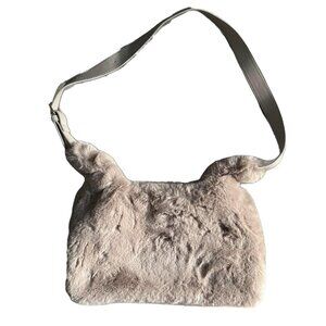 cream fur shoulder tote bag